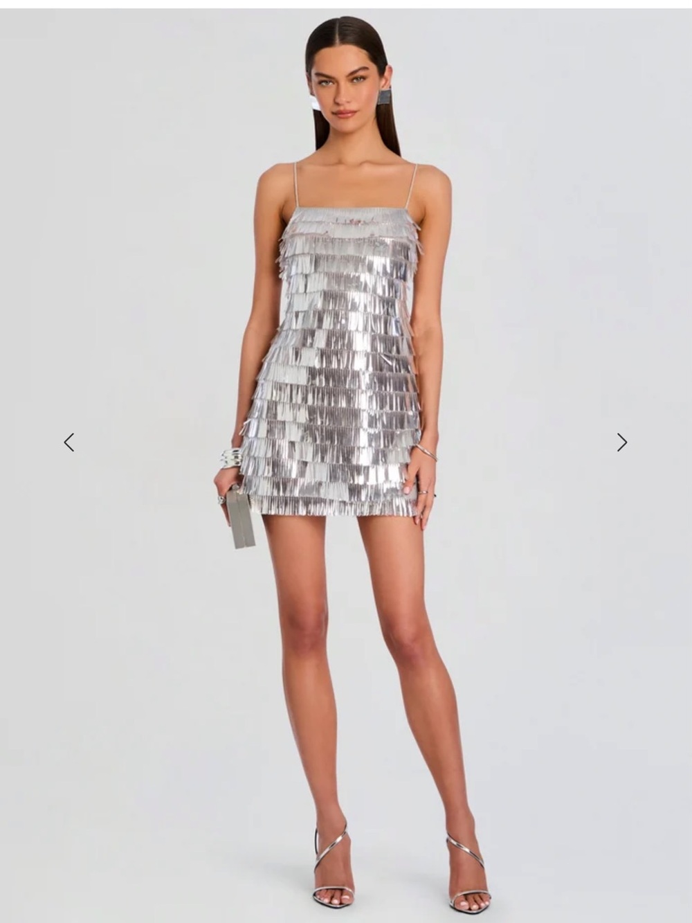 Retrofete Silver Fringe Mini Dress